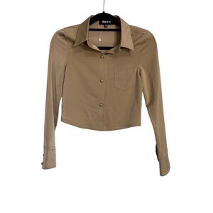 Revolve SER.O.YA Shirt Womens Size Small Tan Button Down Cropped Long Sleeve